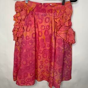 NWT Sika Pink Orange Milly Skirt Sz 8 Full Ruffle Accent Tropical Print